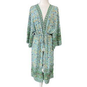 Zeagoo Kimono Dress Womens XL Boho Festival Floral‎ Elephant Tassel Robe